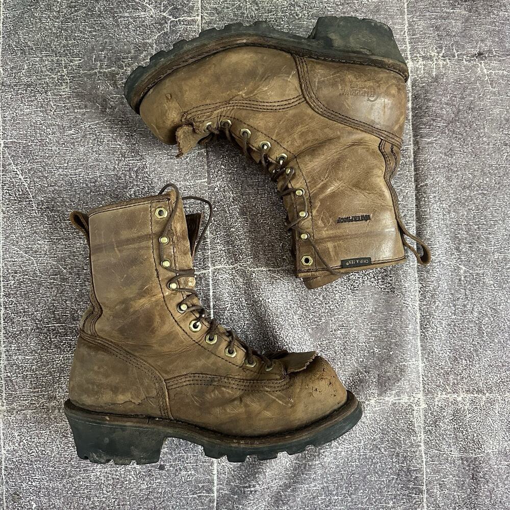 Men's Chippewa Brown Leather Steel Toe 8" Logger Waterproof Work Boots Sz 9.5 M